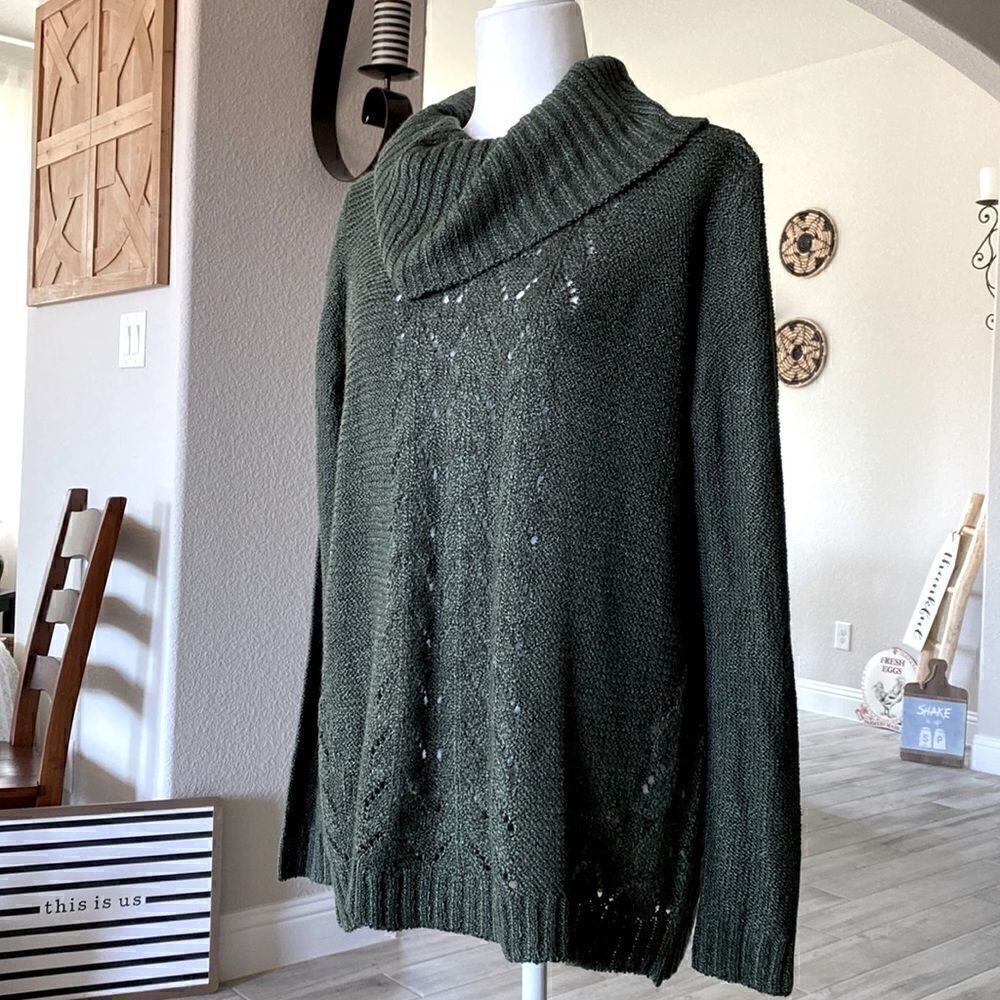 NWOT By Design Green Long Sleeve Knitted Turtle Neck Pull Over Top L Earthy